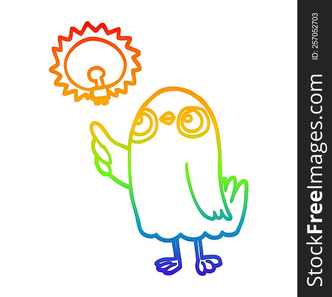 rainbow gradient line drawing of a cartoon bird with great idea