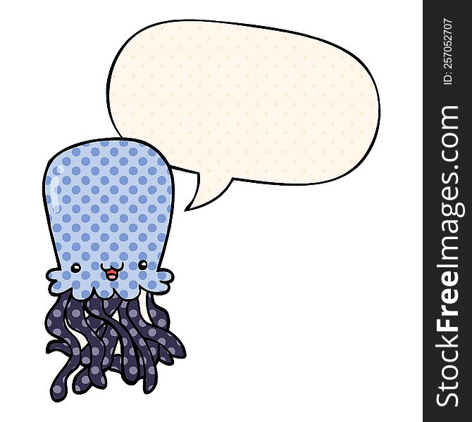 Cartoon Octopus And Speech Bubble In Comic Book Style
