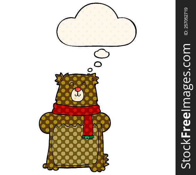 cartoon bear with thought bubble in comic book style