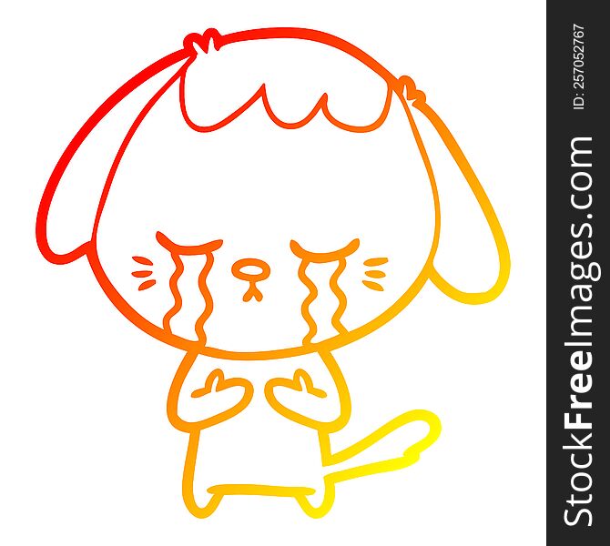 warm gradient line drawing of a cartoon crying dog