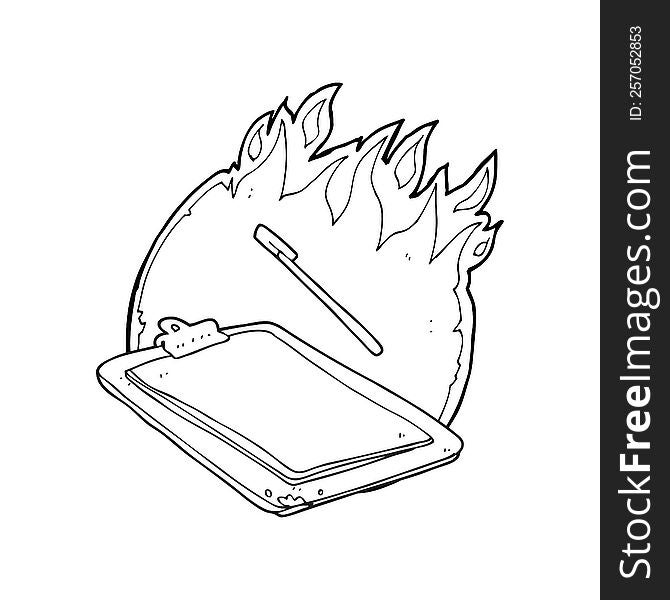 black and white cartoon clip board on fire