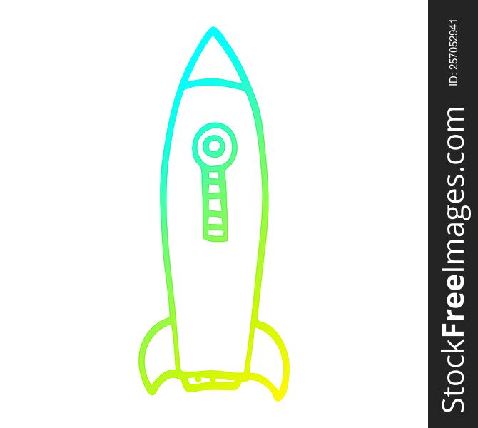 Cold Gradient Line Drawing Cartoon Space Rocket