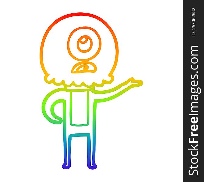 Rainbow Gradient Line Drawing Cartoon Cyclops Alien Spaceman Explaining