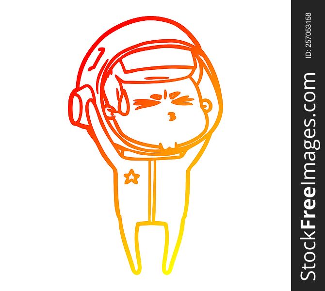 Warm Gradient Line Drawing Cartoon Stressed Astronaut