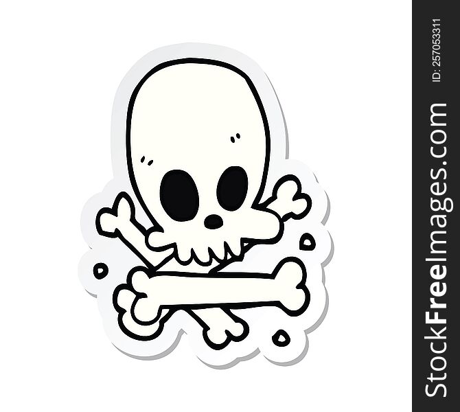 sticker of a cartoon skull and bones
