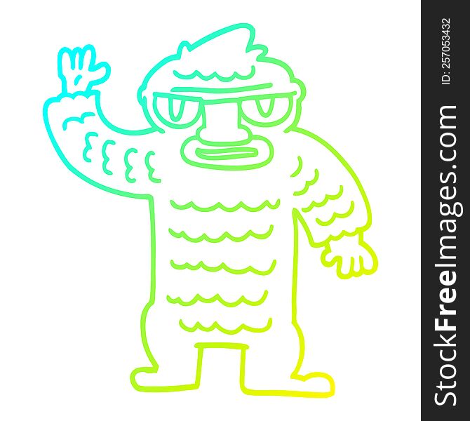cold gradient line drawing of a cartoon big yeti