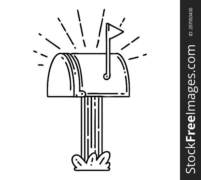 illustration of a traditional black line work tattoo style closed mailbox