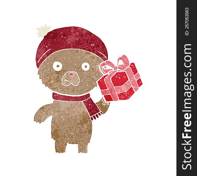 cartoon christmas teddy bear with present