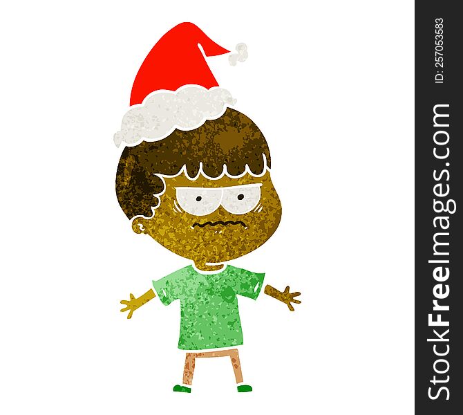 hand drawn retro cartoon of a angry man wearing santa hat