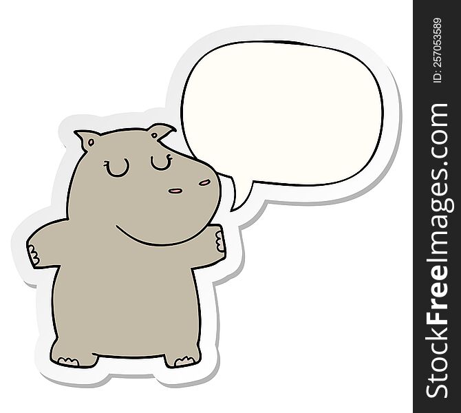 Cartoon Hippo And Speech Bubble Sticker