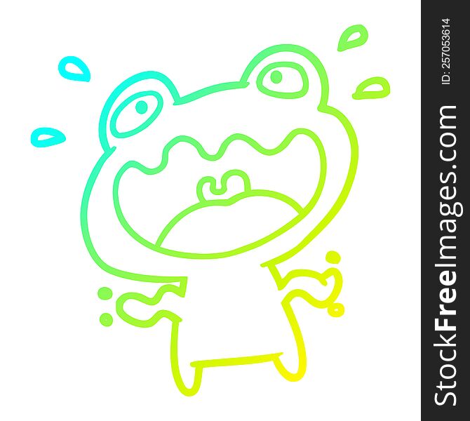 cold gradient line drawing of a cute frog frightened
