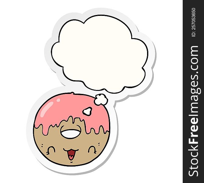 Cute Cartoon Donut And Thought Bubble As A Printed Sticker