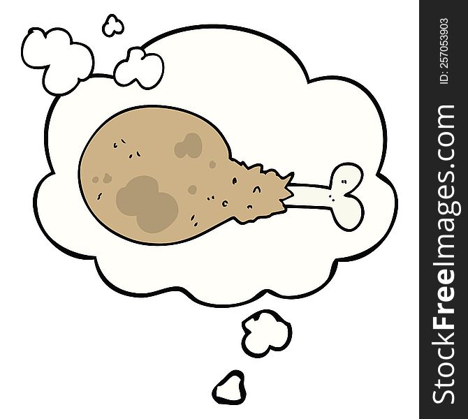cartoon cooked chicken leg with thought bubble