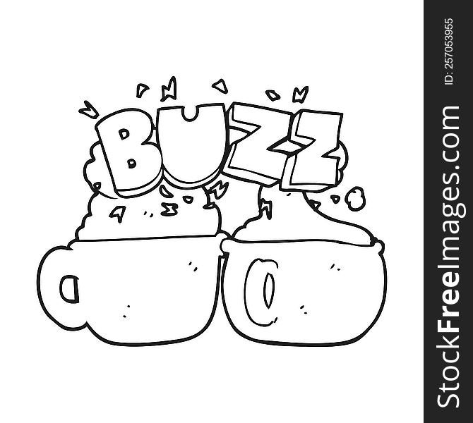 freehand drawn black and white cartoon coffee cups