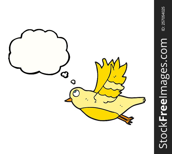freehand drawn thought bubble cartoon bird flying