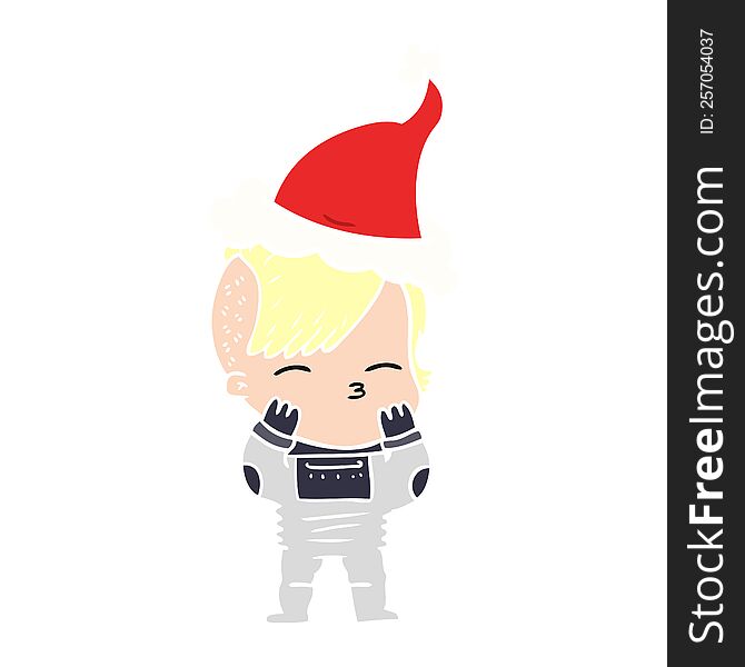 Flat Color Illustration Of A Girl Wearing Futuristic Clothes Wearing Santa Hat