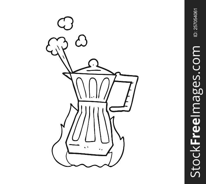 freehand drawn black and white cartoon espresso stovetop maker