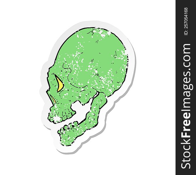 retro distressed sticker of a spooky skull illustration