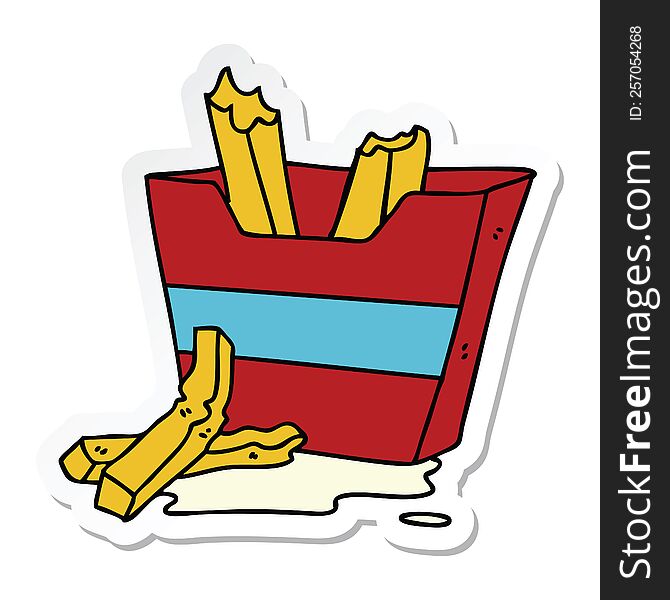 sticker of a quirky hand drawn cartoon french fries