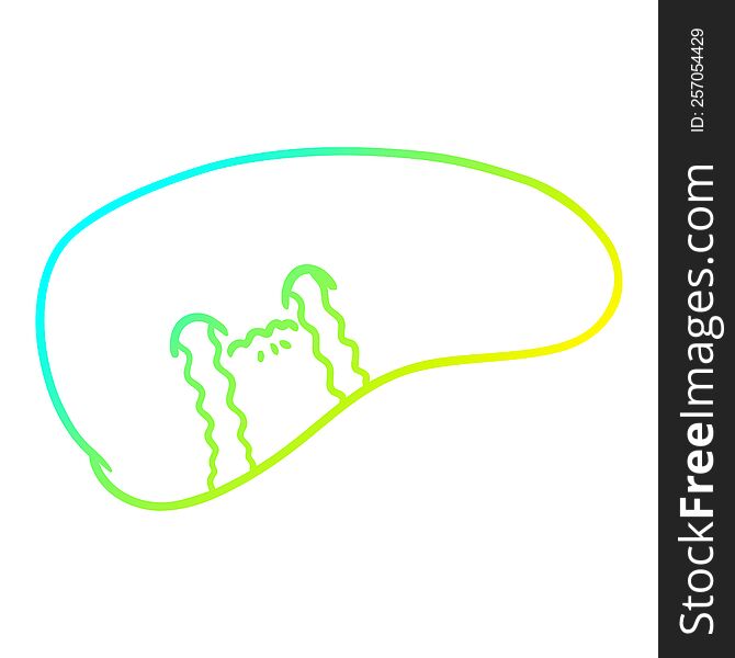 cold gradient line drawing of a cartoon liver crying