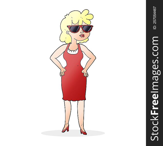 freehand drawn cartoon woman wearing sunglasses