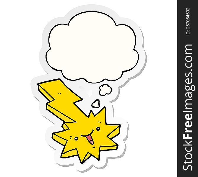 cartoon lightning strike with thought bubble as a printed sticker