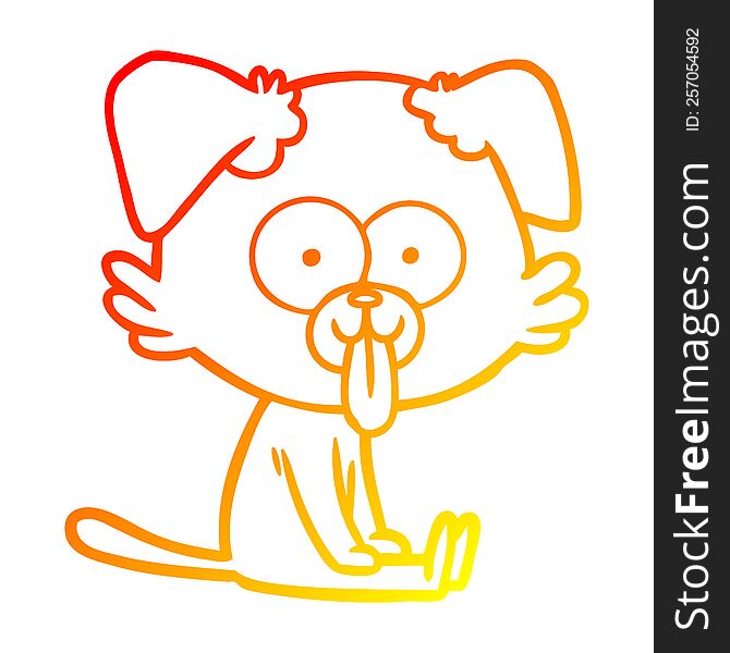 warm gradient line drawing of a cartoon sitting dog with tongue sticking out