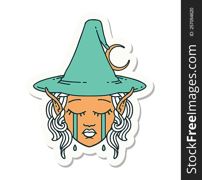 Crying Elf Mage Character Face Sticker