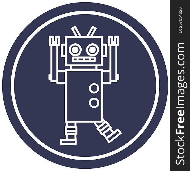 dancing robot circular icon symbol