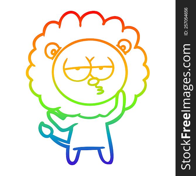 Rainbow Gradient Line Drawing Cartoon Tired Lion