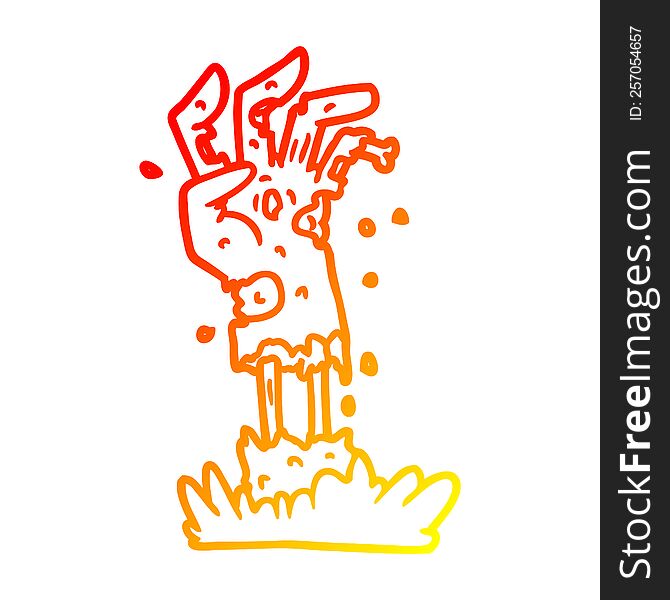 warm gradient line drawing of a spooky zombie hand cartoon