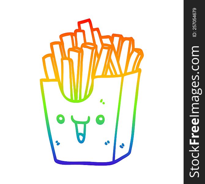 Rainbow Gradient Line Drawing Cute Cartoon Box Of Fries