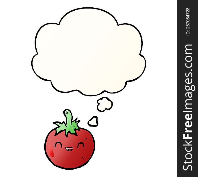 Cute Cartoon Tomato And Thought Bubble In Smooth Gradient Style