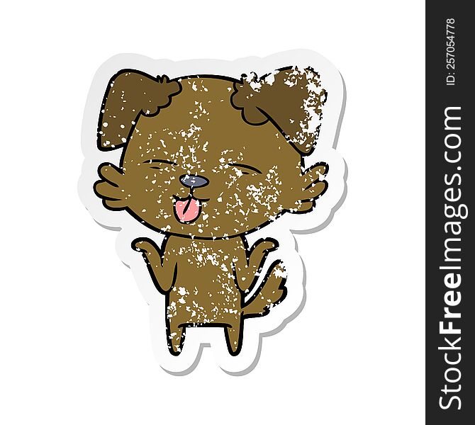 Distressed Sticker Of A Cartoon Dog Sticking Out Tongue