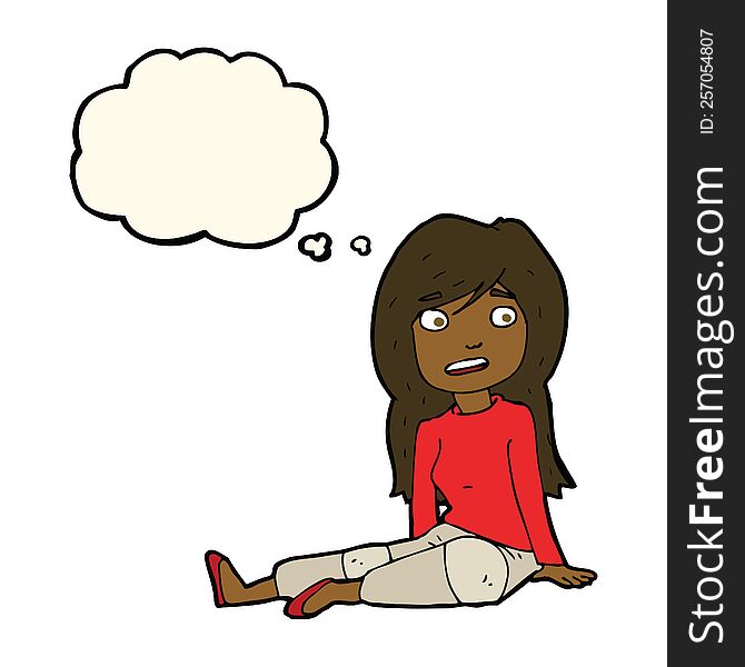 Cartoon Girl Sitting On Floor With Thought Bubble