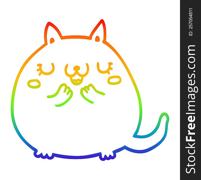 Rainbow Gradient Line Drawing Cartoon Cute Cat