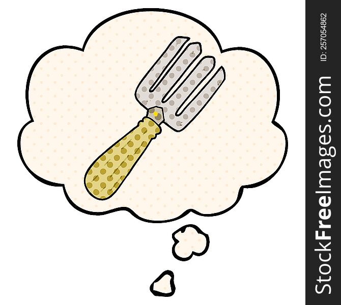 cartoon fork with thought bubble in comic book style