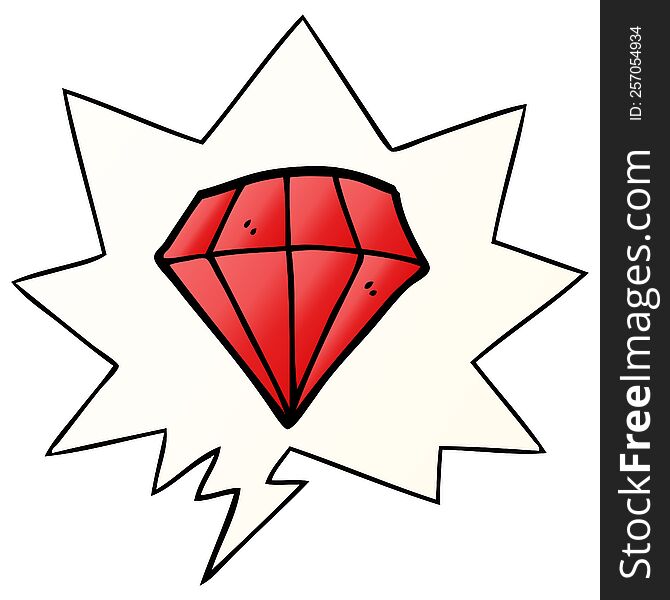 cartoon tattoo diamond with speech bubble in smooth gradient style