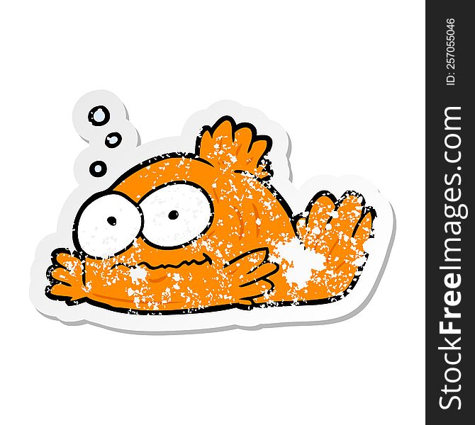 Distressed Sticker Of A Cartoon Goldfish