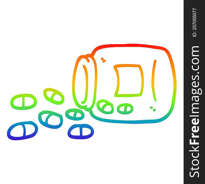 rainbow gradient line drawing of a cartoon jar of pills