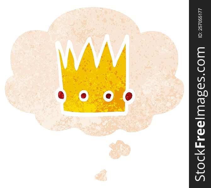 Cartoon Crown And Thought Bubble In Retro Textured Style