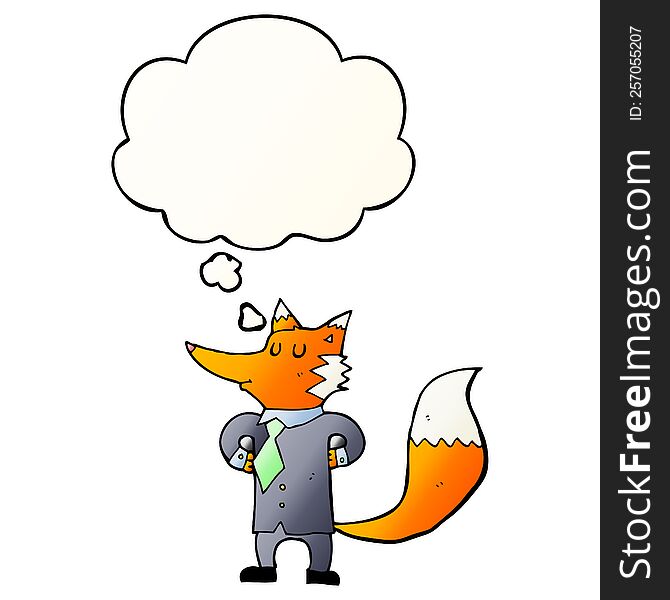 cartoon fox businessman with thought bubble in smooth gradient style