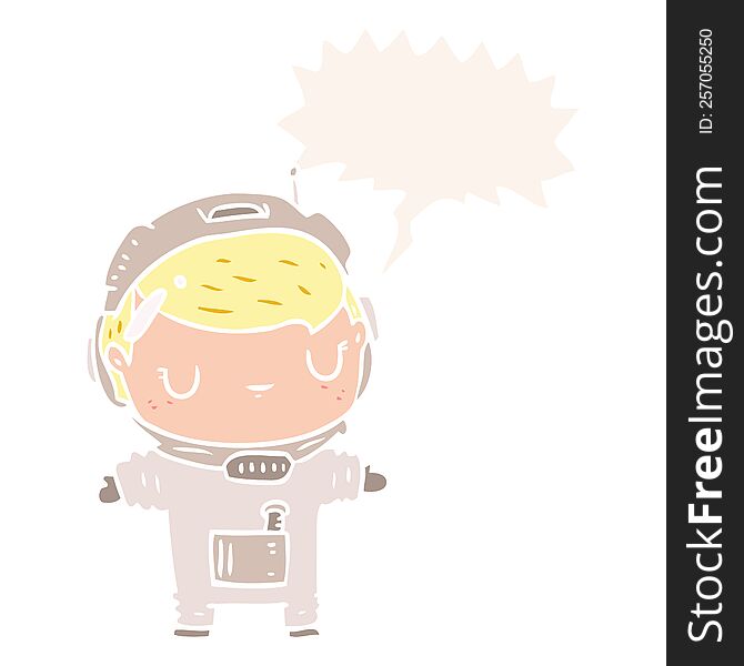 Cute Cartoon Astronaut And Speech Bubble In Retro Style