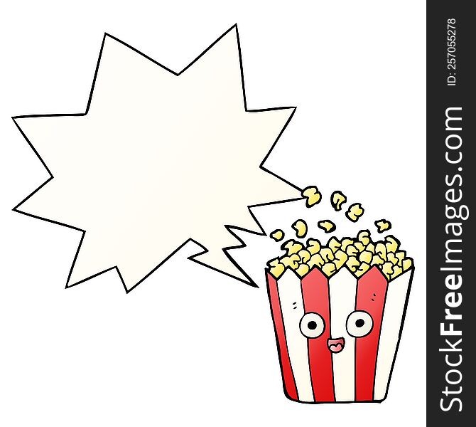 Cartoon Popcorn And Speech Bubble In Smooth Gradient Style