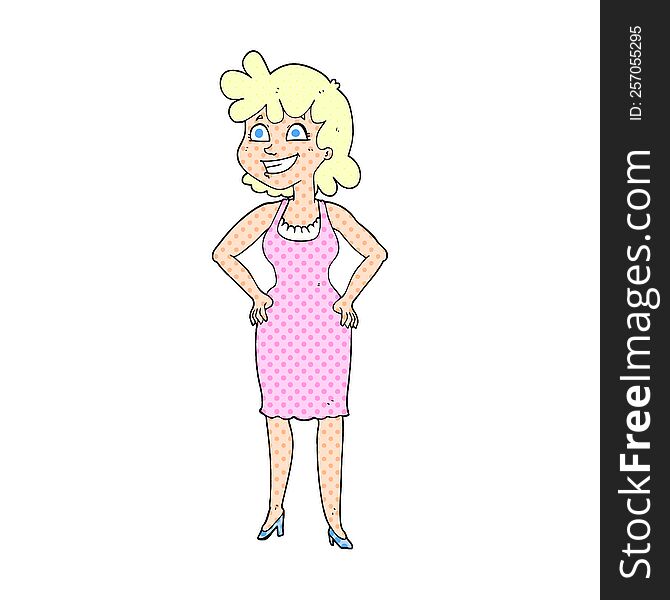 Cartoon Happy Woman Wearing Dress