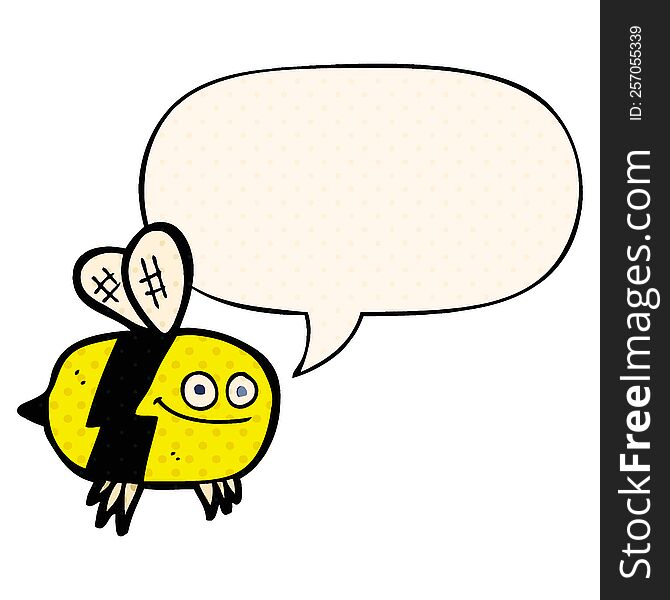 cartoon bee with speech bubble in comic book style