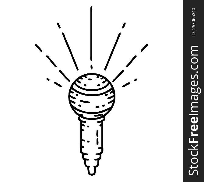 illustration of a traditional black line work tattoo style microphone