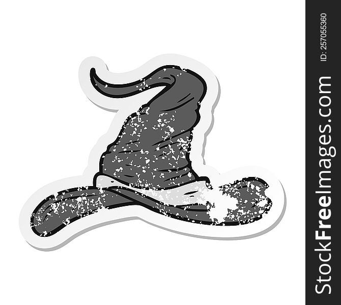 Distressed Sticker Of A Cartoon Wizards Hat