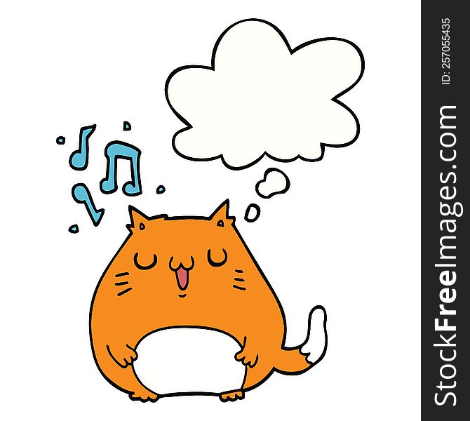 Cartoon Cat Singing And Thought Bubble
