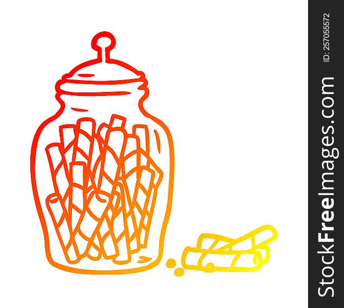 warm gradient line drawing of a traditional candy sticks in jar